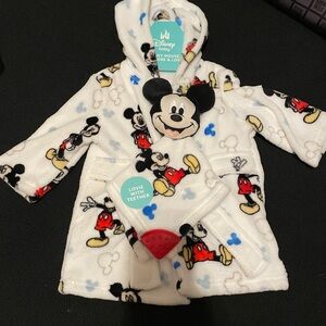 Disney White and Red Mickey Mouse Pajama Robe with Mickey lovie/teether